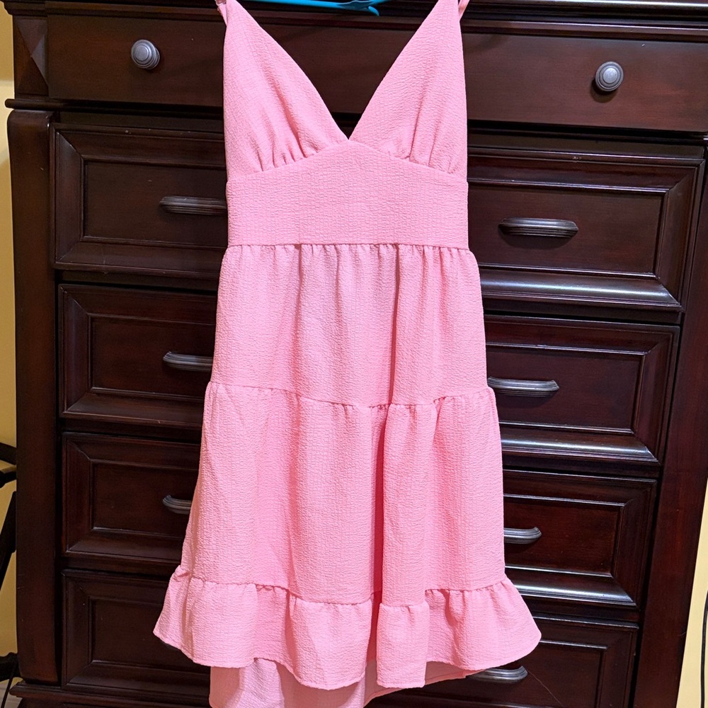 Pink Tiered Sundress with V-Neck